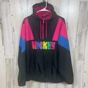 Disney Retro Colorblock Pullover Windbreaker size M Mickey Hooded Streetwear